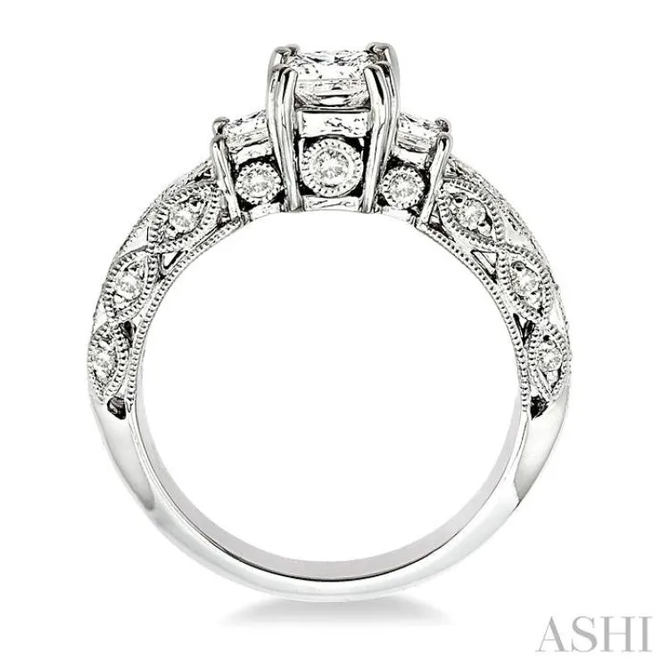 1 1/4 Ctw Diamond Engagement Ring with 1/2 Ct Princess Cut Center Stone in 14K White Gold