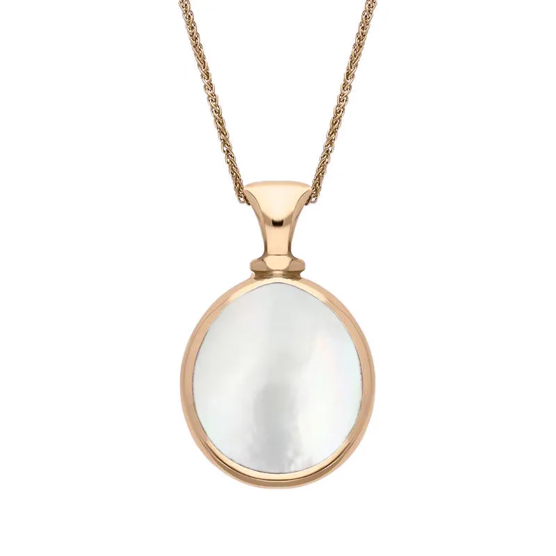 18ct Rose Gold Blue John Mother Of Pearl Small Double Sided Pear Fob Necklace