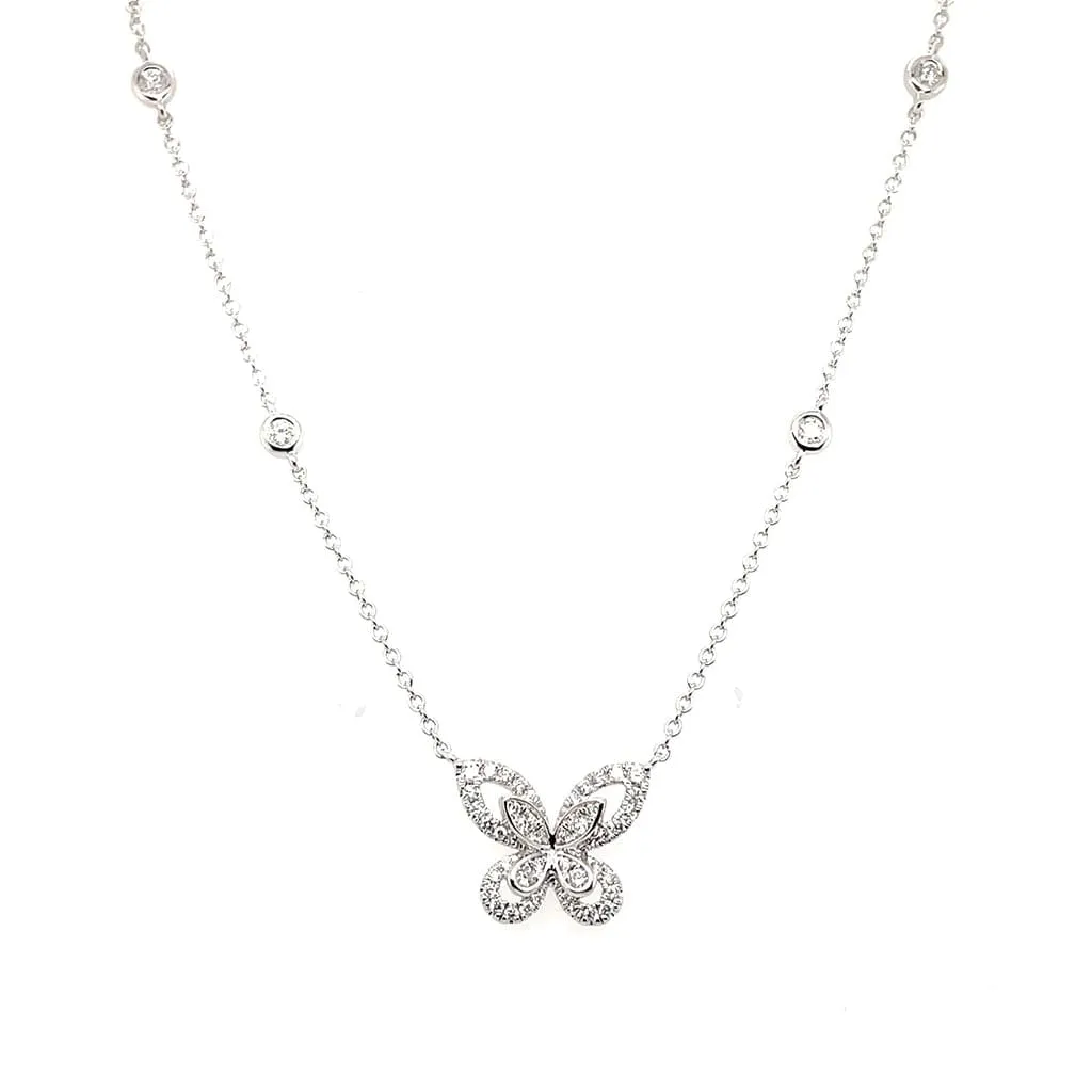 18K White Gold 0.27ctw Diamond Butterfly Pendant Necklace