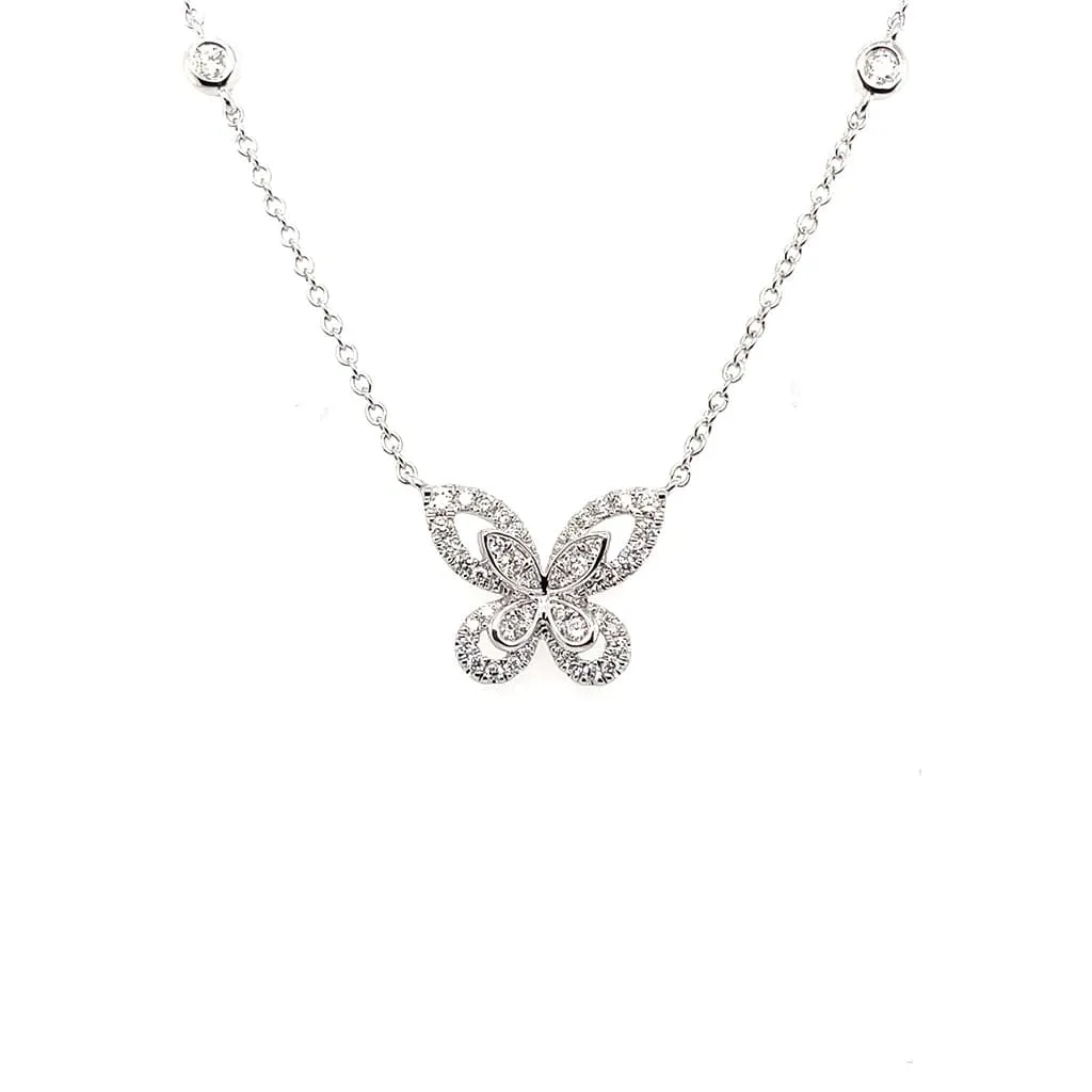 18K White Gold 0.27ctw Diamond Butterfly Pendant Necklace