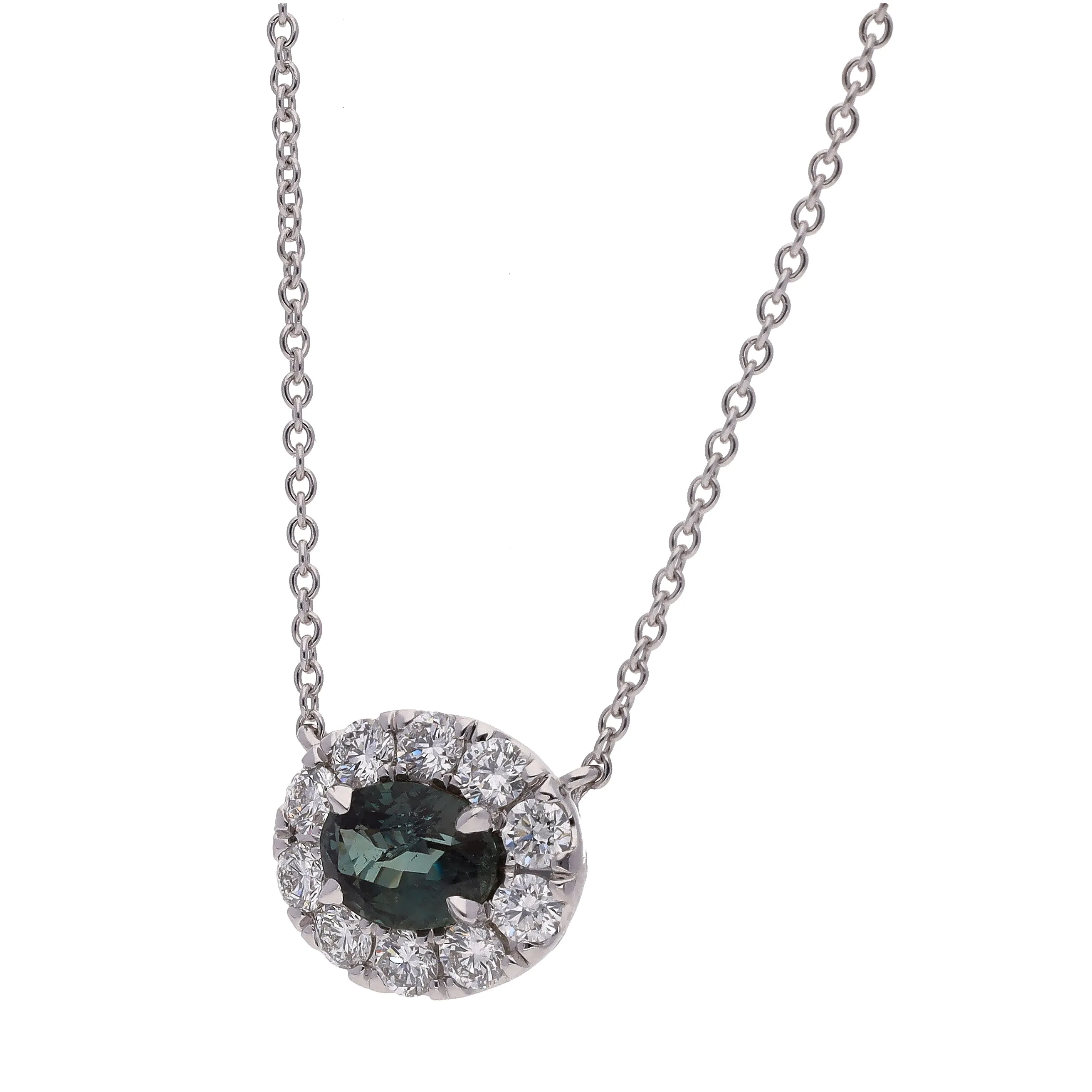 18K White Gold Oval Alexandrite & Diamond 18" Necklace