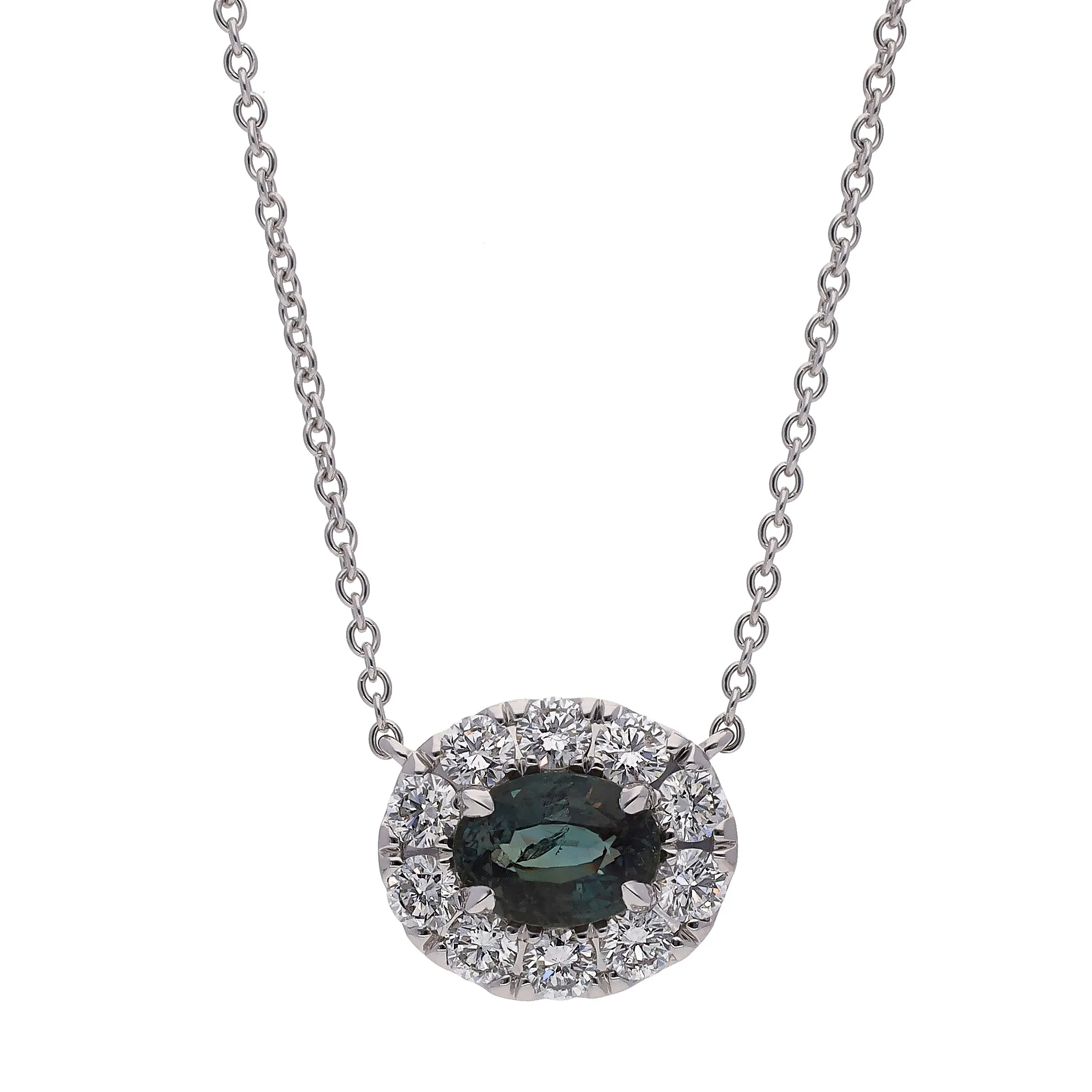 18K White Gold Oval Alexandrite & Diamond 18" Necklace