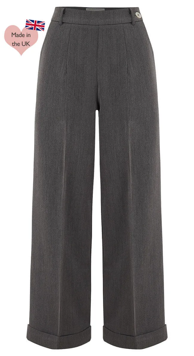 1930s and 40s Classic High Waist Wide Leg Trousers In Grey