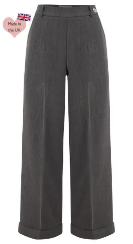 1930s and 40s Classic High Waist Wide Leg Trousers In Grey