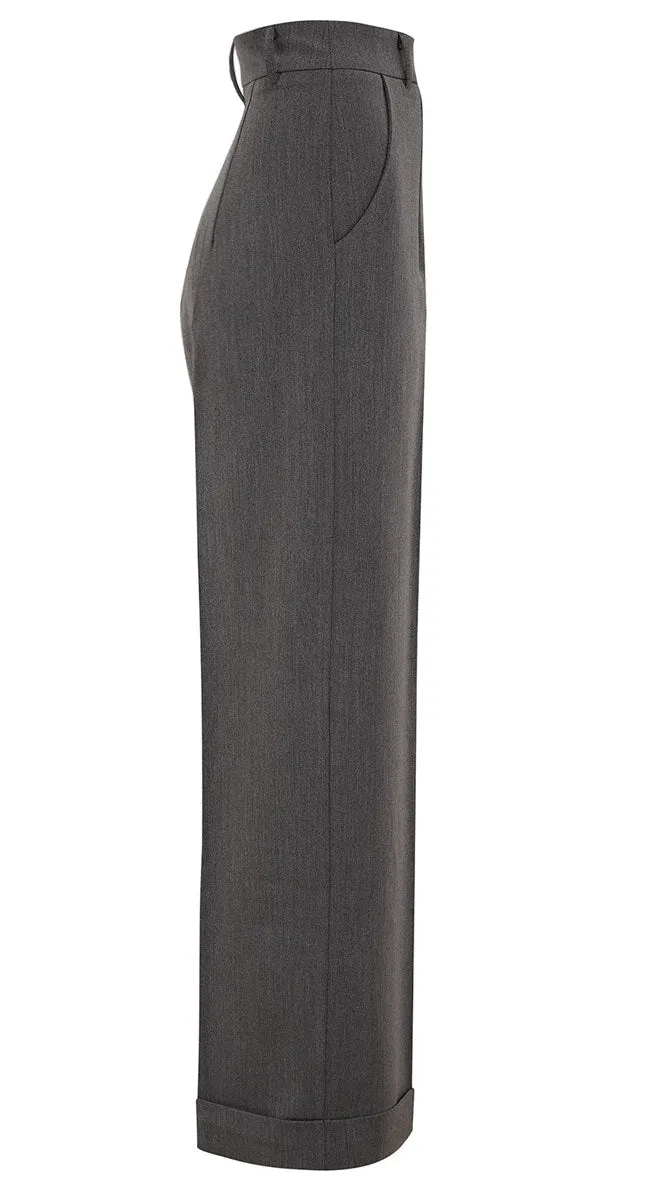 1930s and 40s Classic High Waist Wide Leg Trousers In Grey