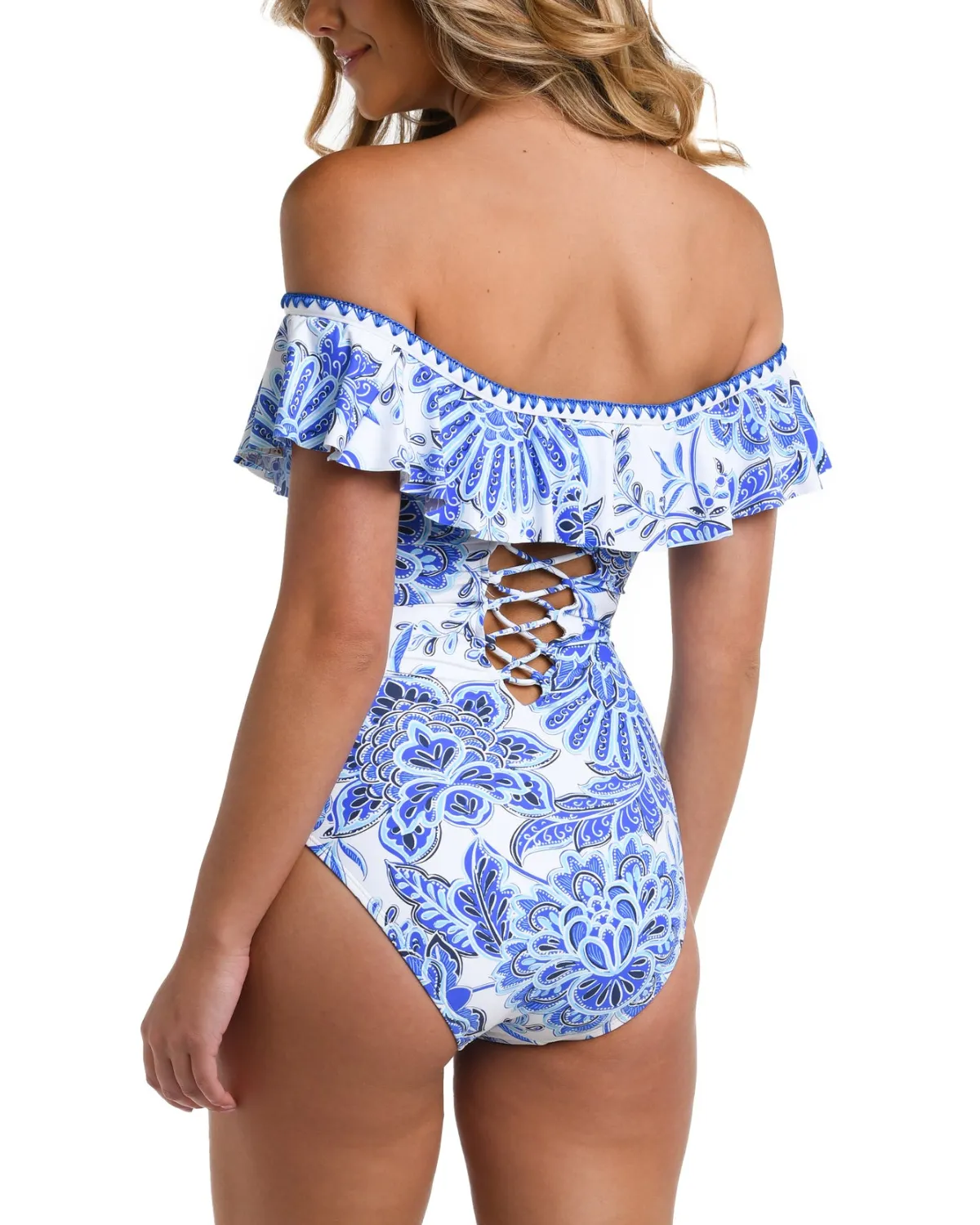 2024 La Blanca Beyond The Pacific Off Shoulder Ruffle One Piece - Lb4bq11