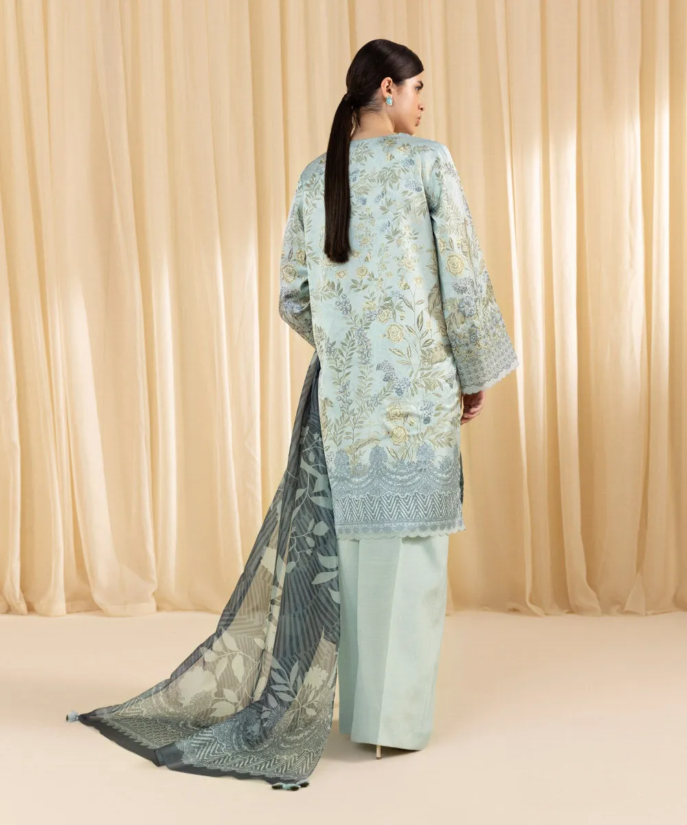 3 Piece -  Embroidered Satin Suit