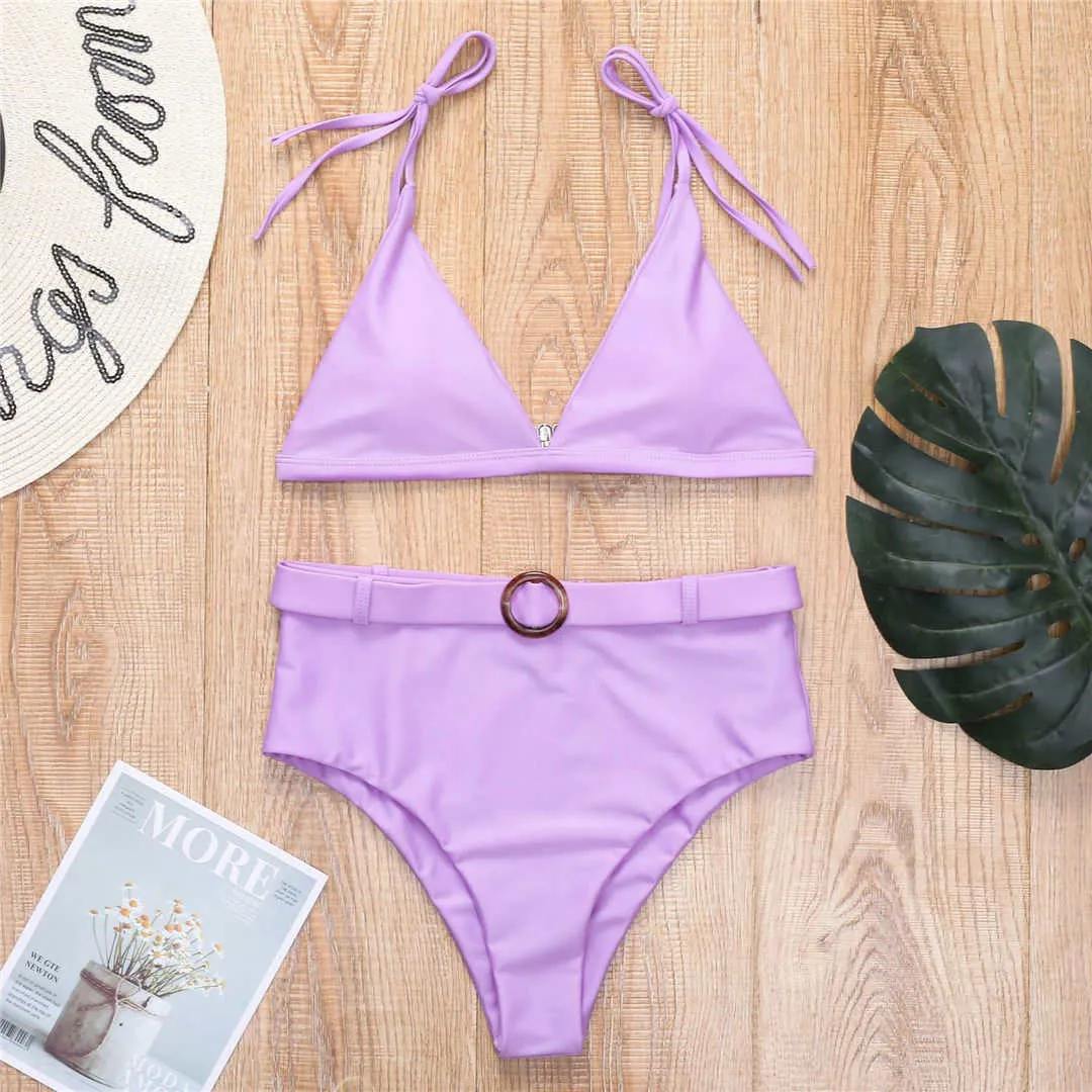 4 Colors Female Swimsuit High Waist Bikini 2022 Women Swimwear Two-pieces Bikini set With Belt Bather Bathing Suit Swim V2359