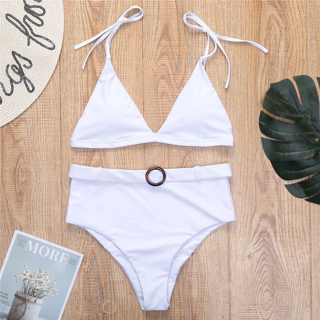 4 Colors Female Swimsuit High Waist Bikini 2022 Women Swimwear Two-pieces Bikini set With Belt Bather Bathing Suit Swim V2359