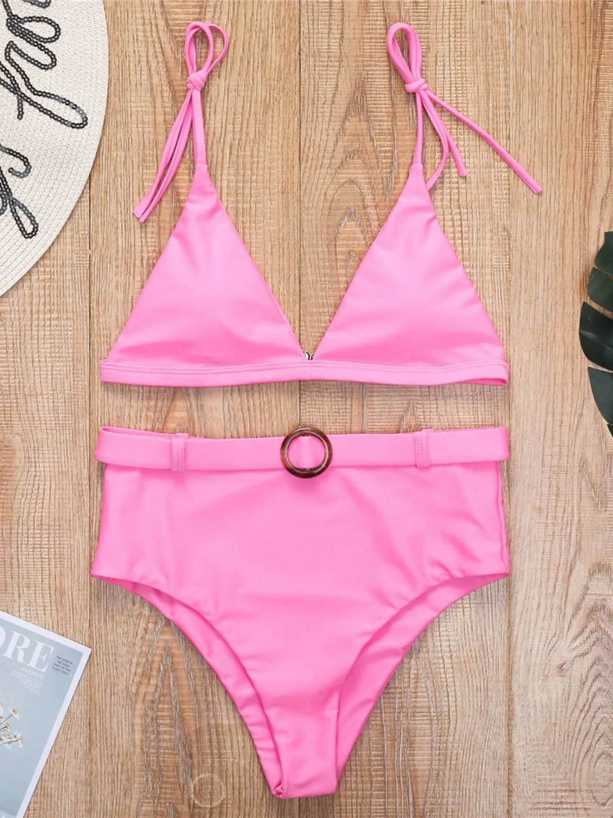 4 Colors Female Swimsuit High Waist Bikini 2022 Women Swimwear Two-pieces Bikini set With Belt Bather Bathing Suit Swim V2359