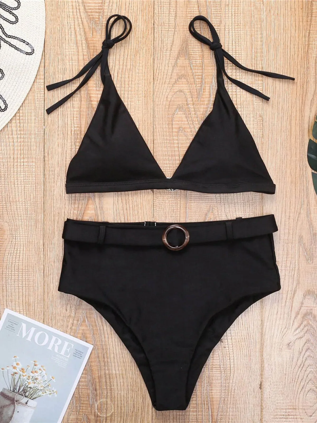 4 Colors Female Swimsuit High Waist Bikini 2022 Women Swimwear Two-pieces Bikini set With Belt Bather Bathing Suit Swim V2359