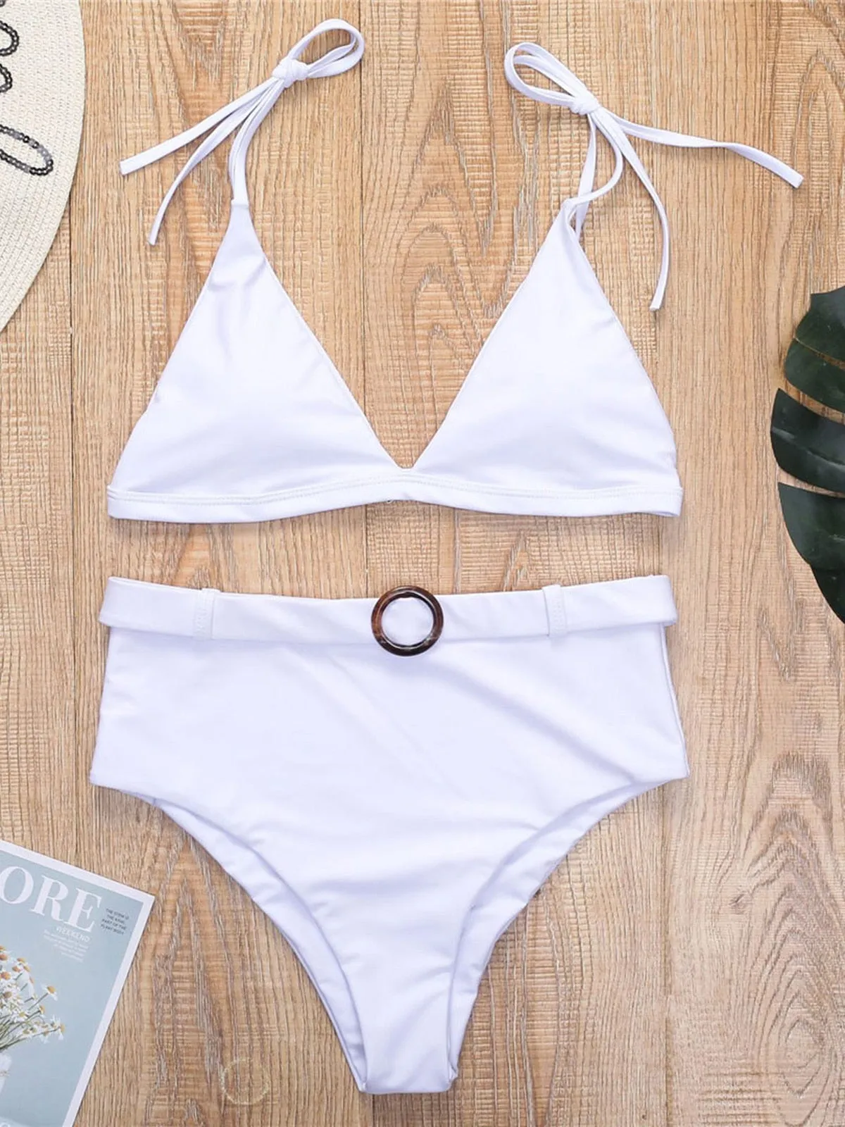 4 Colors Female Swimsuit High Waist Bikini 2022 Women Swimwear Two-pieces Bikini set With Belt Bather Bathing Suit Swim V2359