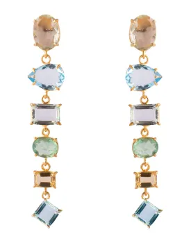 4-in-1 Fluorite, Lemon & Blue Quartz Earrings