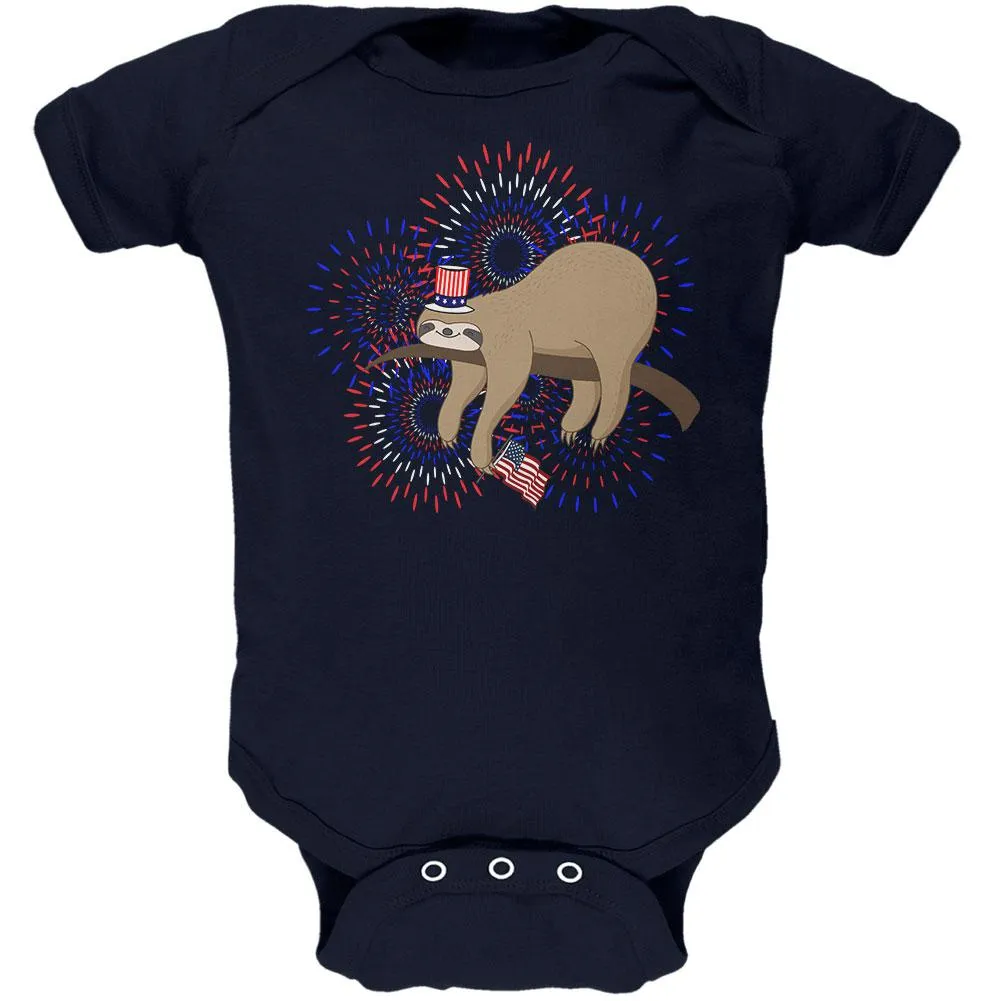 4th Of July Sloth Patriotic Cute Fireworks Soft Baby One Piece