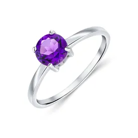 9ct White Gold Amethyst Round Solitaire Ring 0.68ct