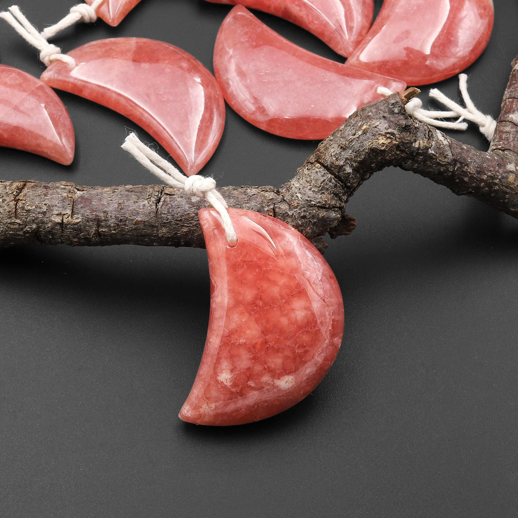 AAA Gemmy Natural Red Rhodochrosite Crescent Moon Gemstone Pendant