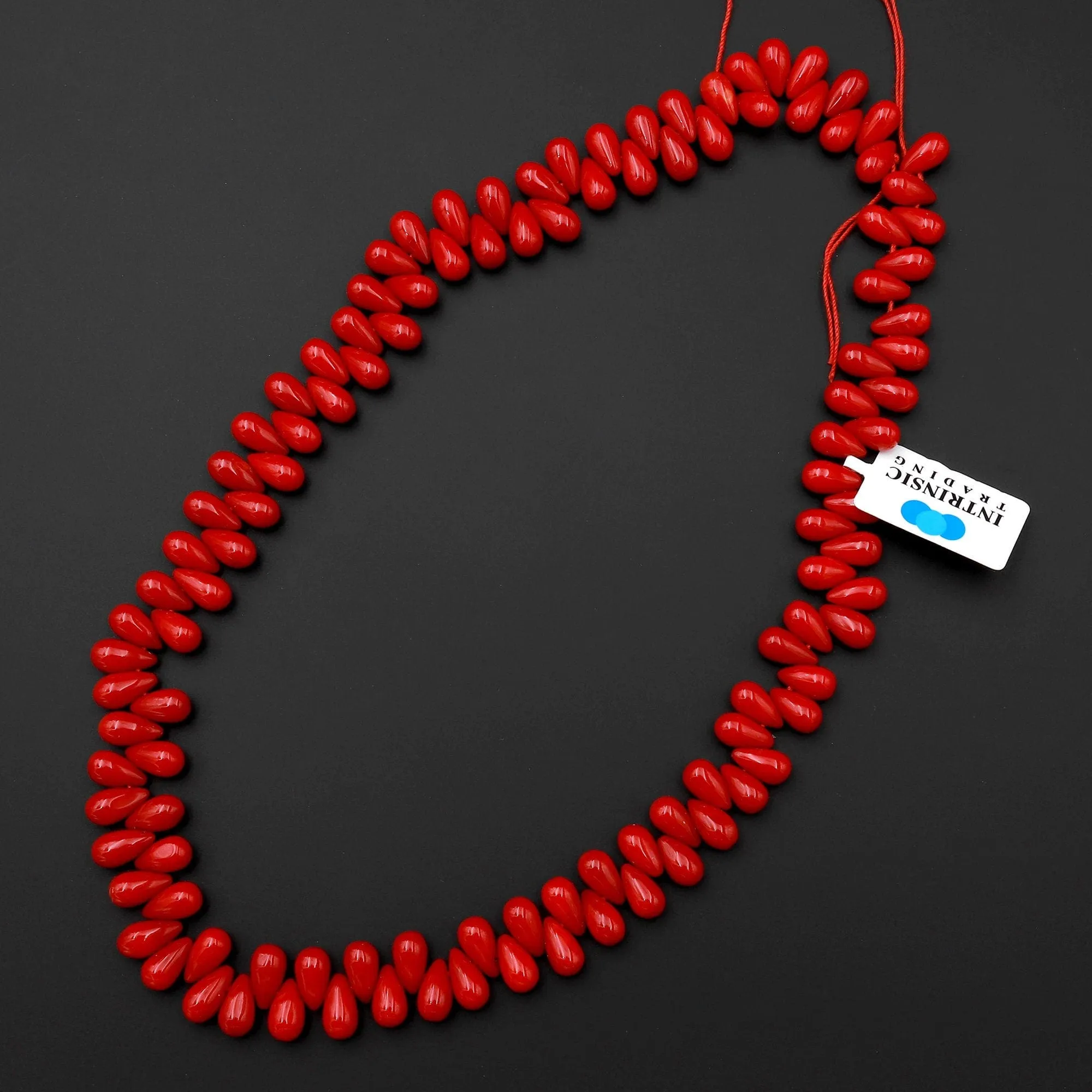 AAA Genuine Red Bamboo Coral Smooth Teardrop Briolette Beads 10mm Top Side Drilled 15.5" Strand