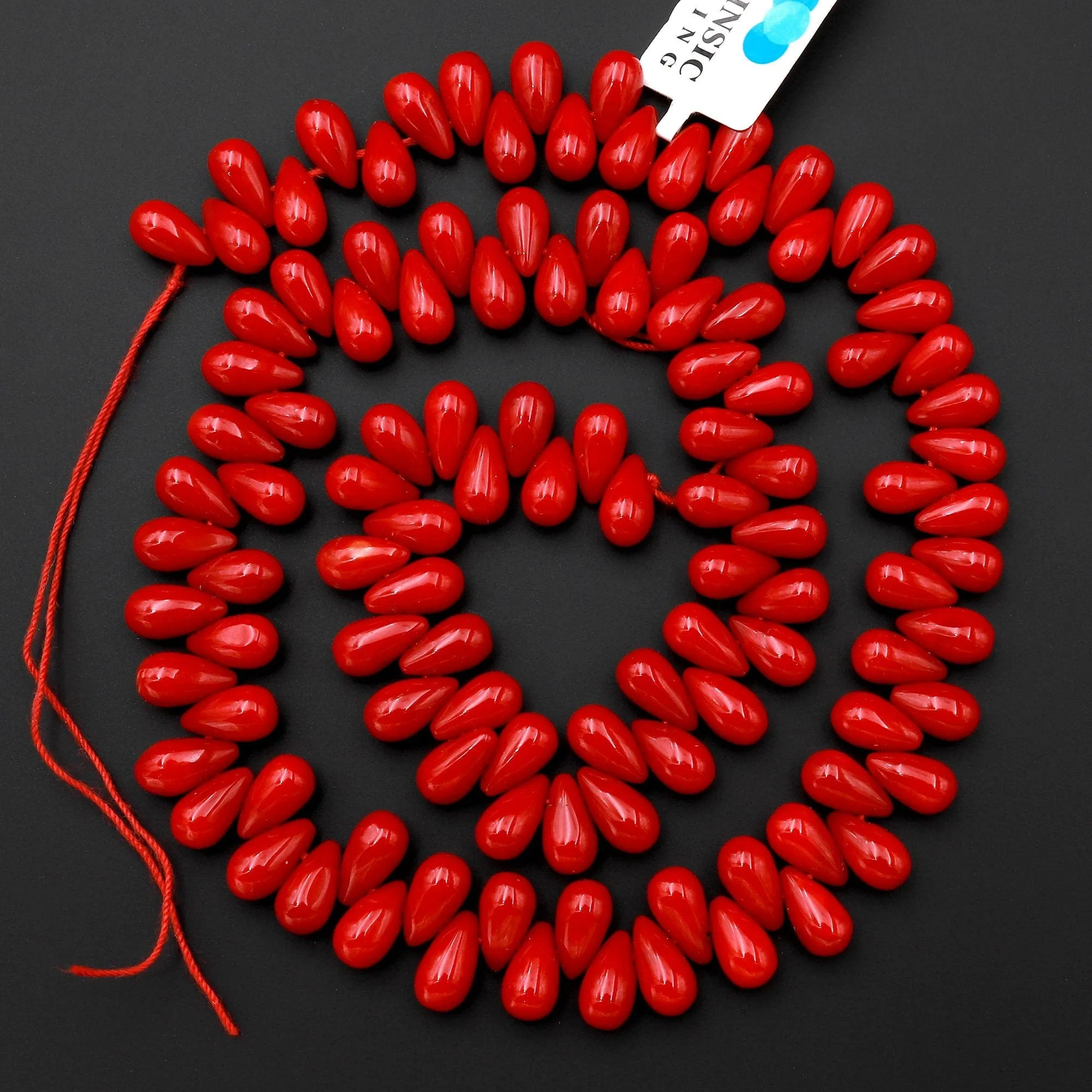 AAA Genuine Red Bamboo Coral Smooth Teardrop Briolette Beads 10mm Top Side Drilled 15.5" Strand