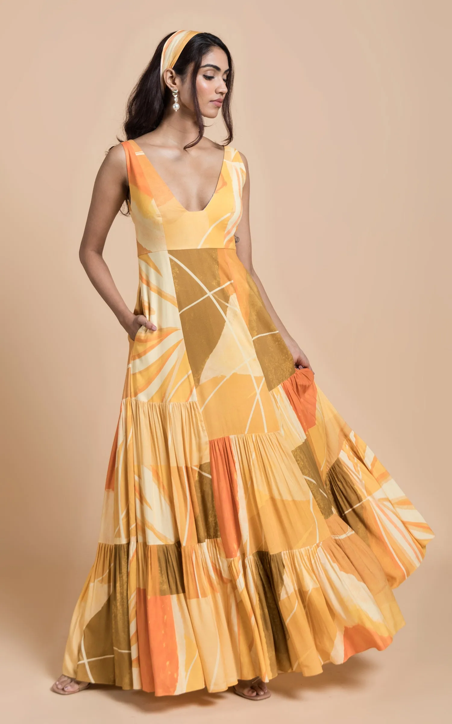 Abstract Printed Long Dress