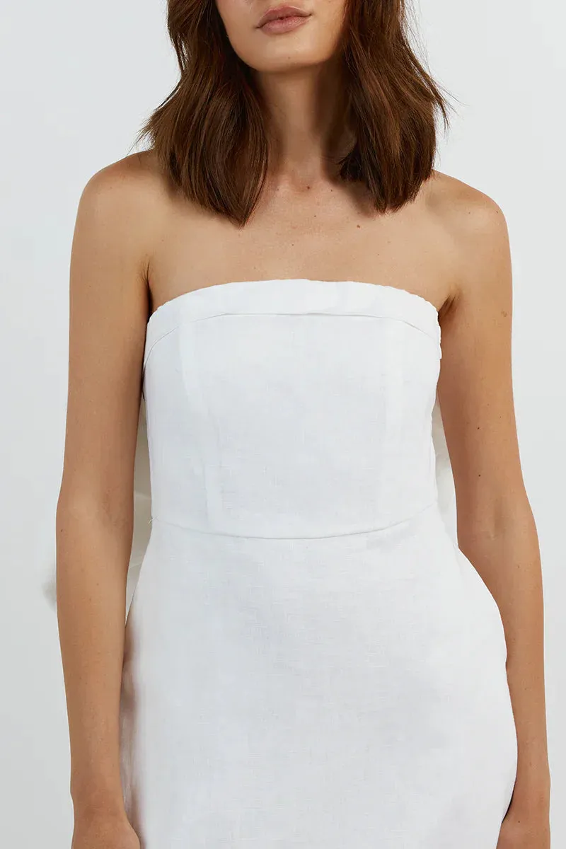 Aisle White Linen Charming Back Bow Dress