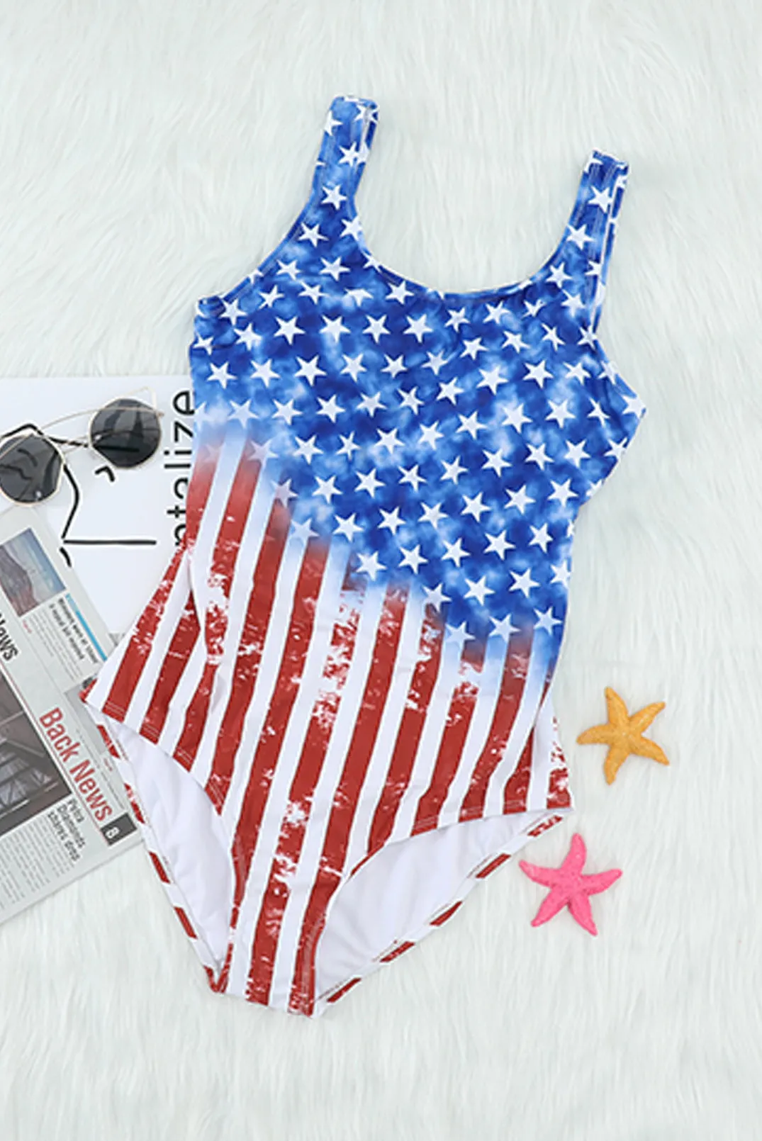 American Flag Criss Cross One Piece Swimsuit