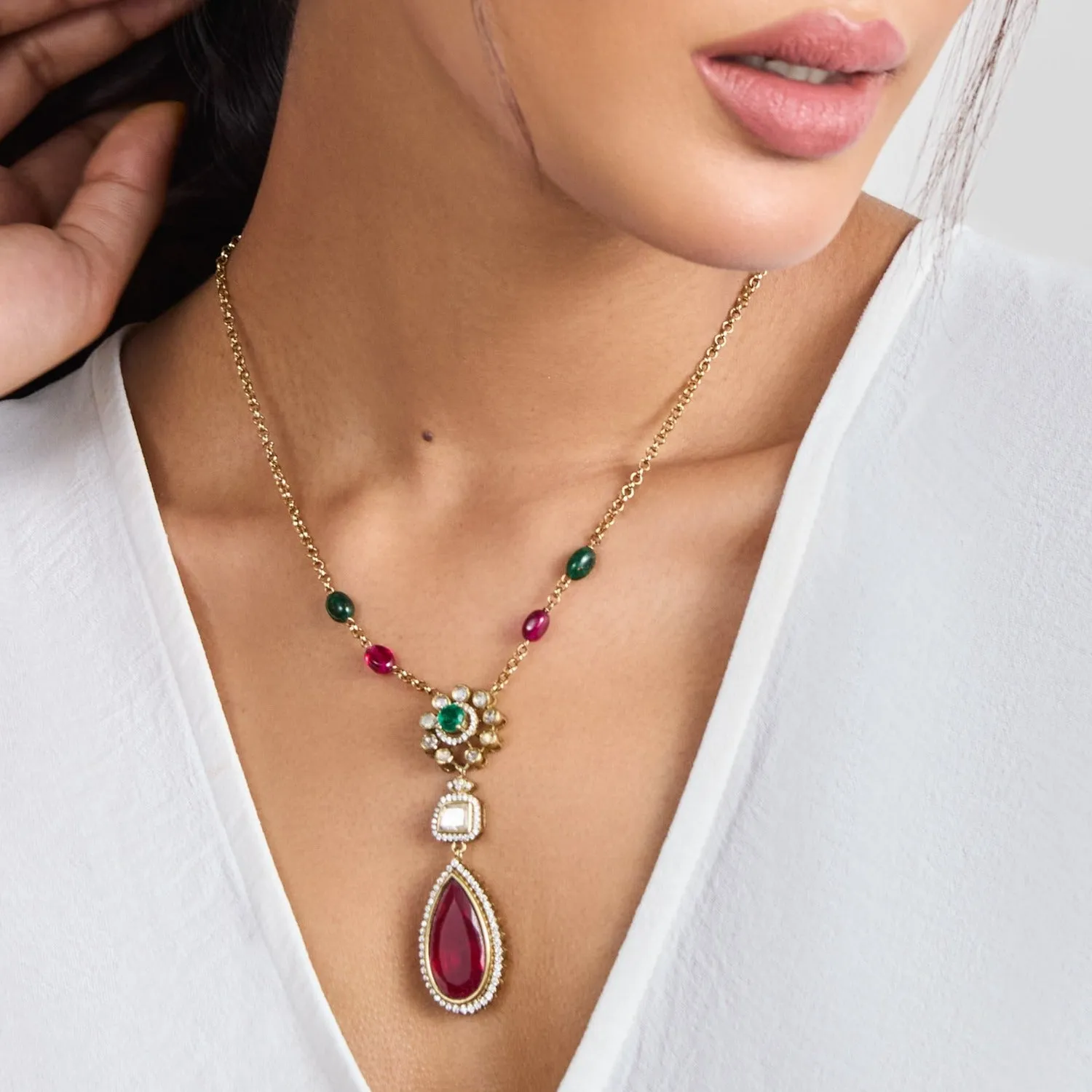 Amira Moissanites and Gemstone Silver Pendant Necklace