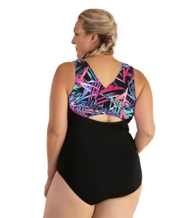 AquaSport Crossback Tanksuit Sunset Palm Print Black - FINAL SALE