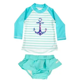 Banz Swimwear 2pc Long Sleeve Rash Guard   Shorts - Anchor