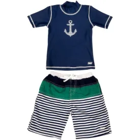 Banz Swimwear 2pc Short Sleeve Rash Guard   Shorts - Anchor