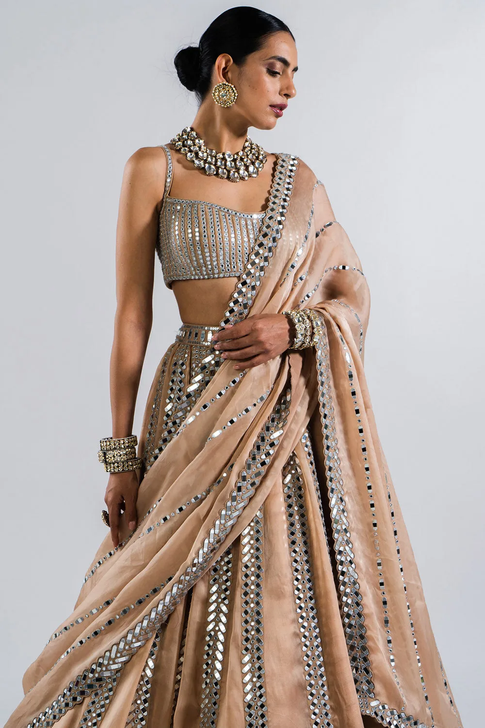 Beige Mirror Seam Lehenga