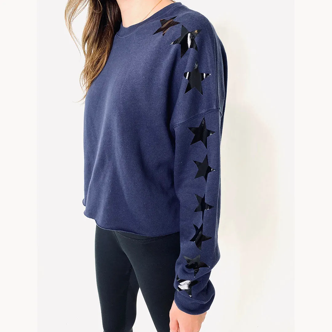 Bell Navy Blue Crewneck Sweatshirt With Glossy Black Stars