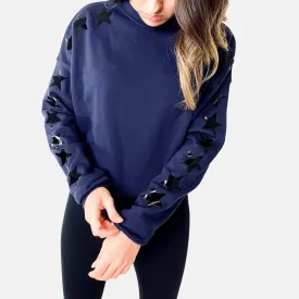 Bell Navy Blue Crewneck Sweatshirt With Glossy Black Stars