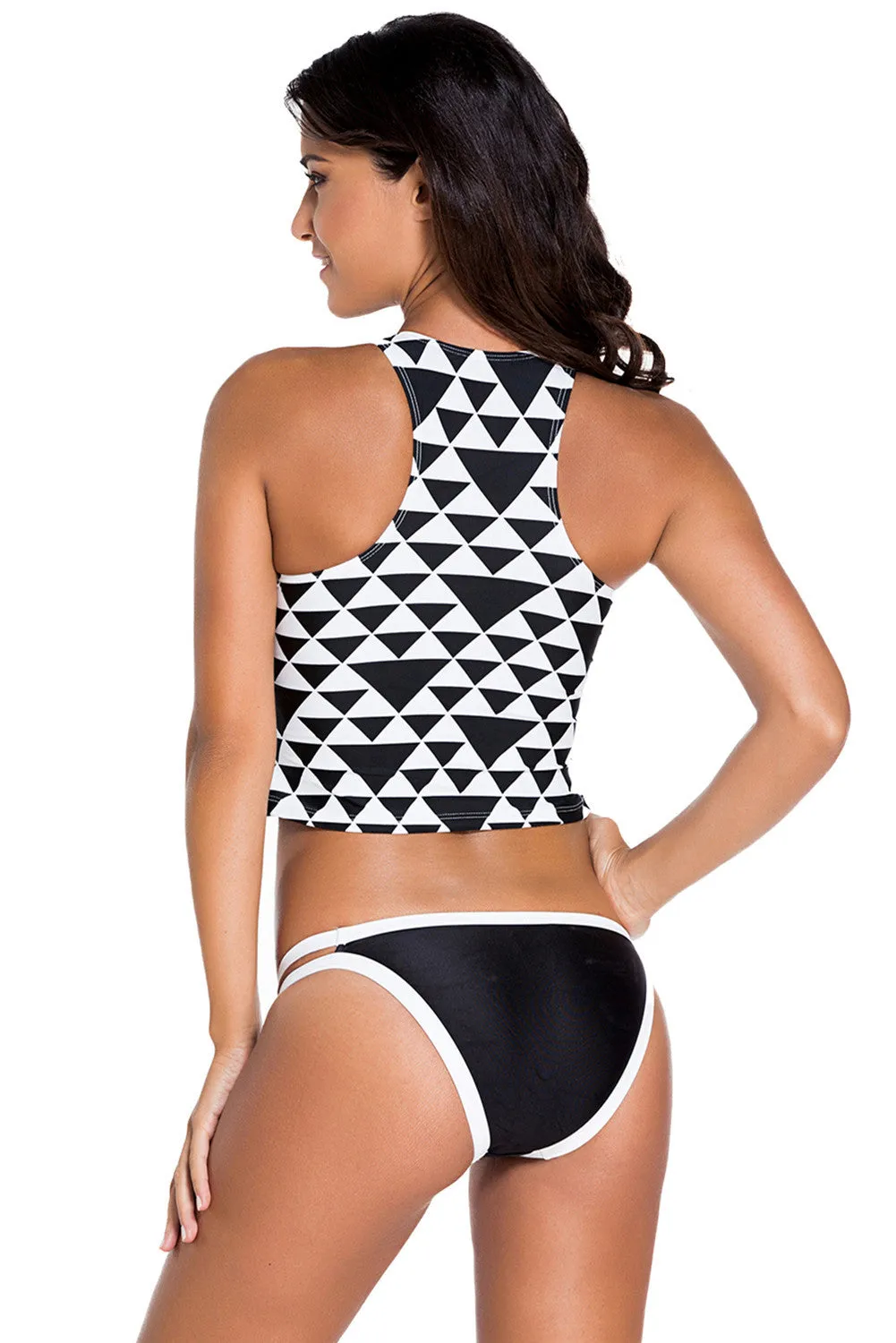 Black Geometric Print Swim Tankini