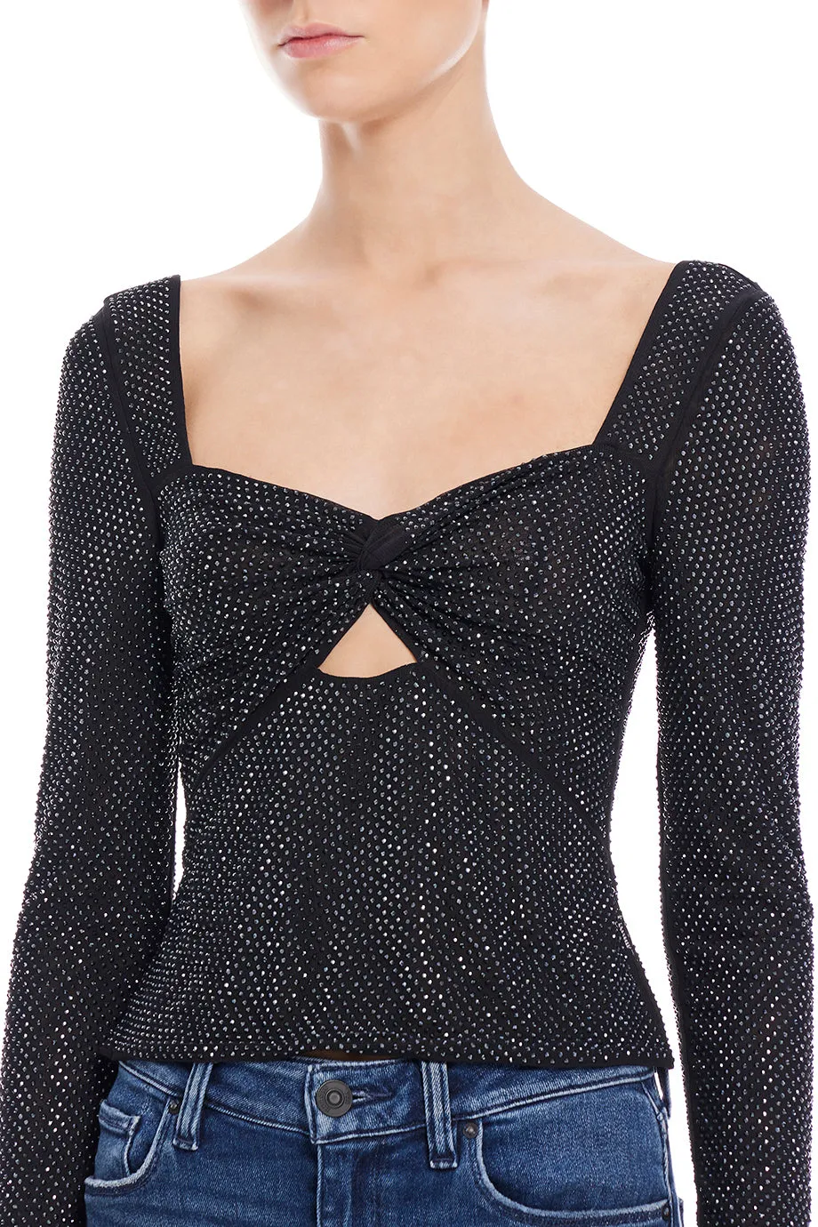 Black Rhinestone Mesh Top