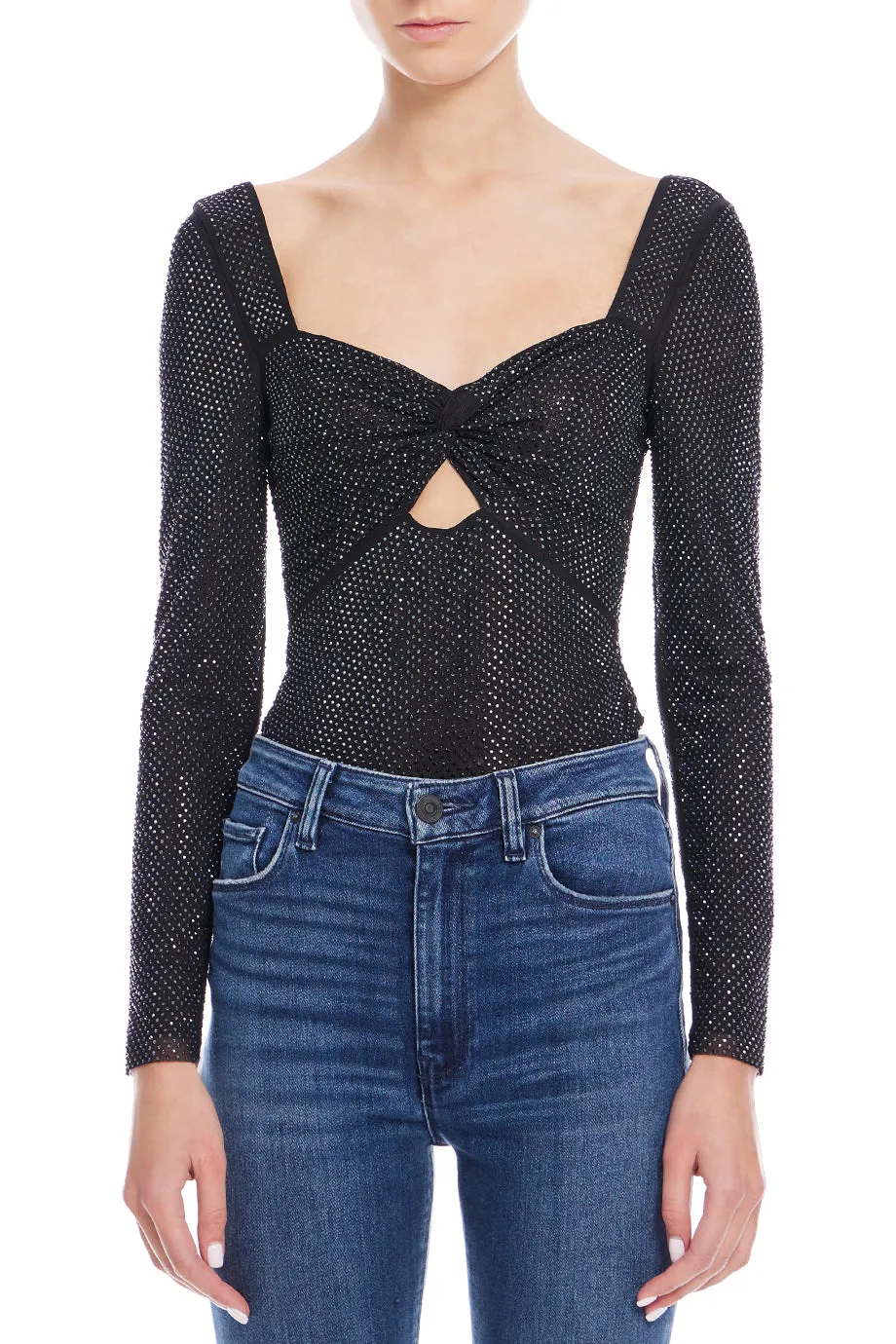 Black Rhinestone Mesh Top