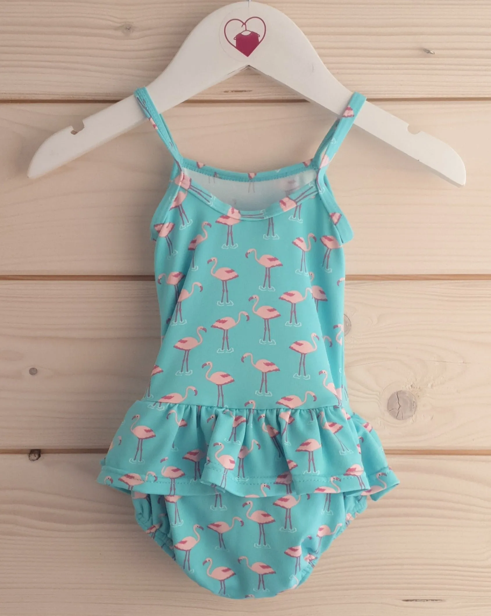 Blue & Pink Flamingo swimsuit (3-6 months)