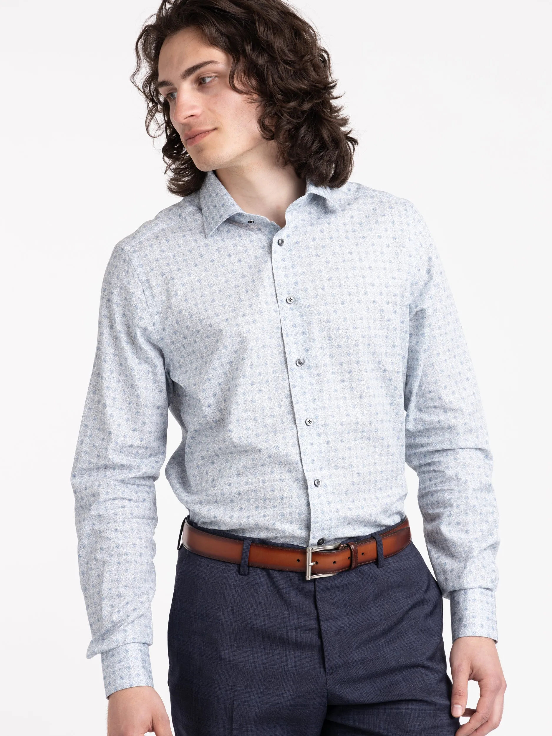 Blue Geometric Pattern Dress Shirt