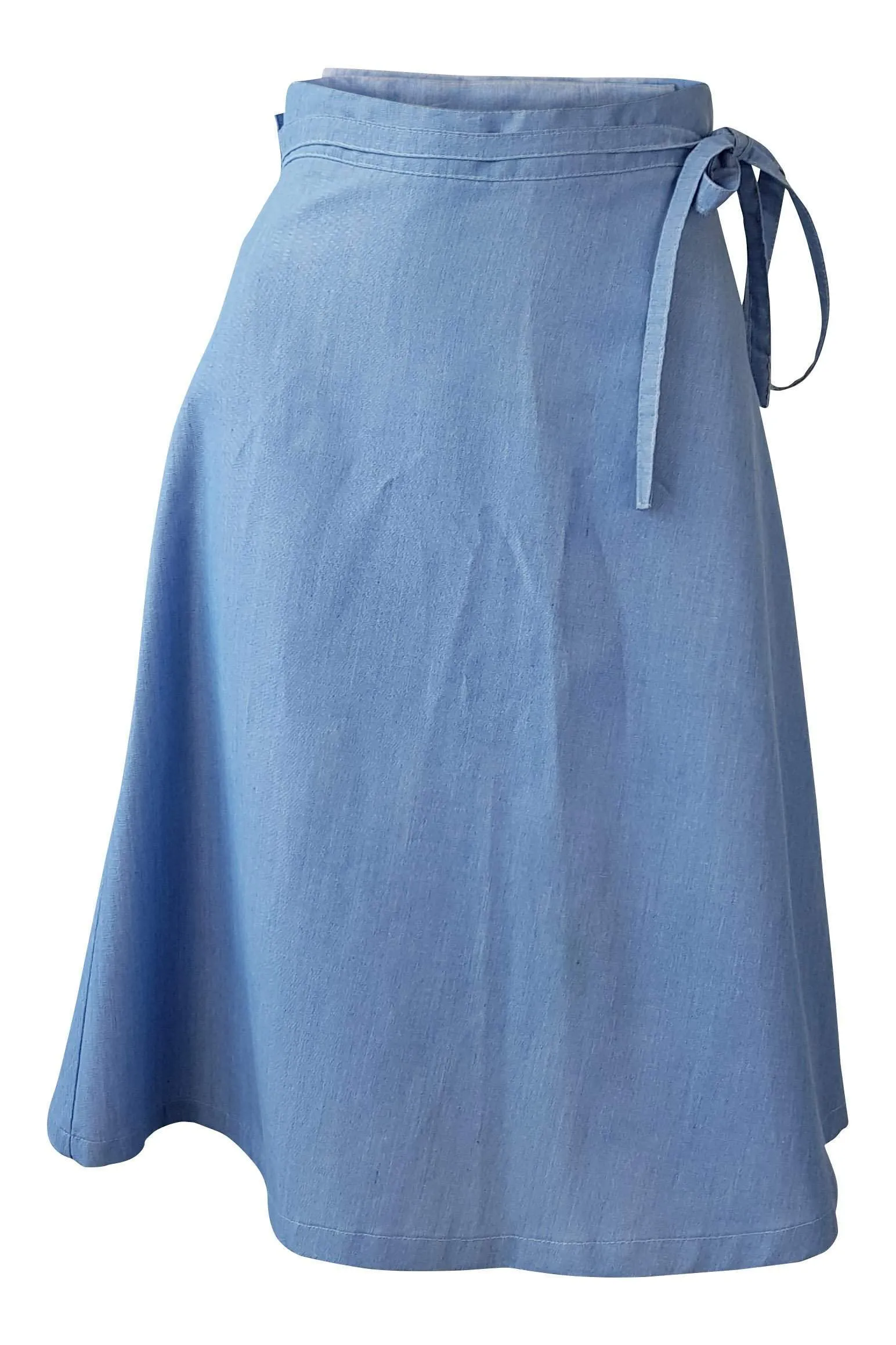 BRIAN Vintage Blue Cotton Wrap Around Knee Length Skirt (UK 12)