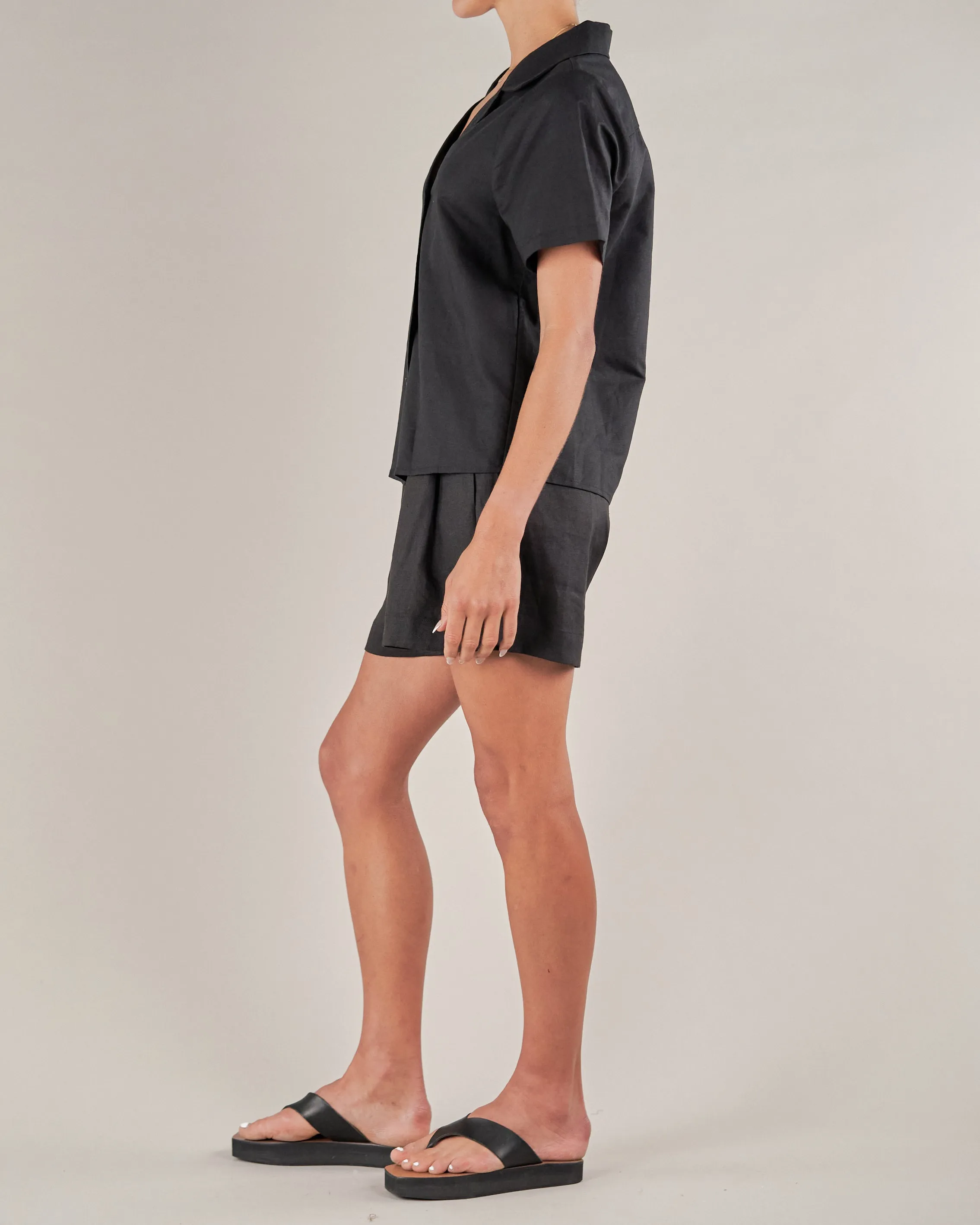 Cancun Linen Bowling Shirt - Black