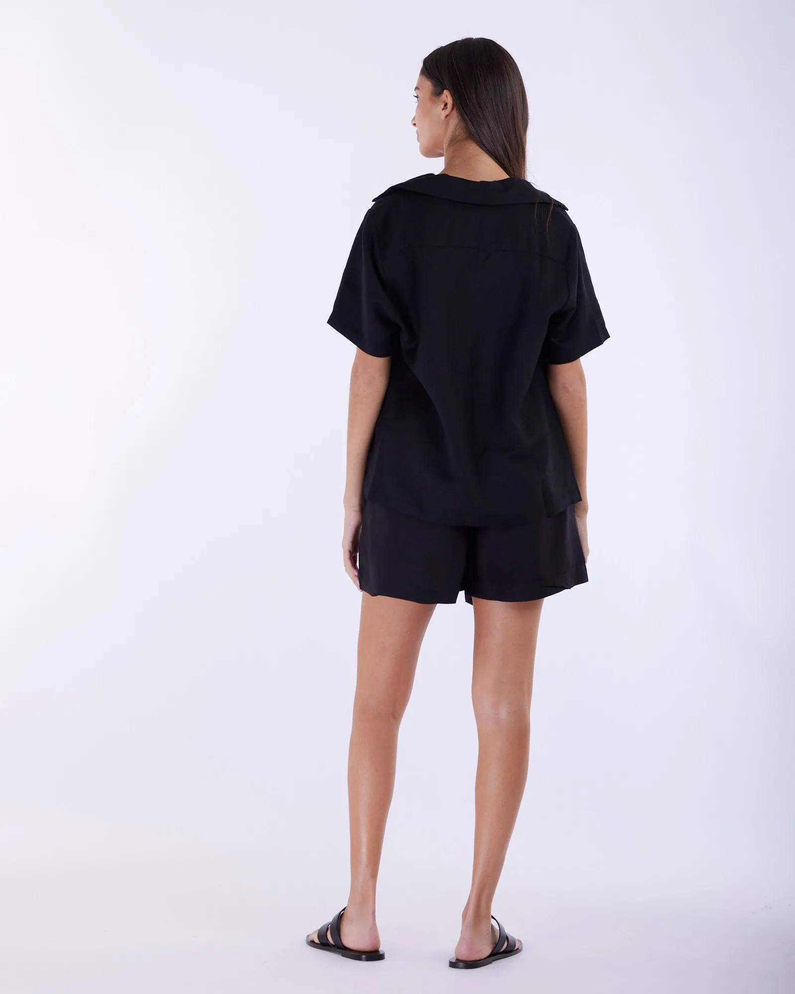 Cancun Linen Bowling Shirt - Black