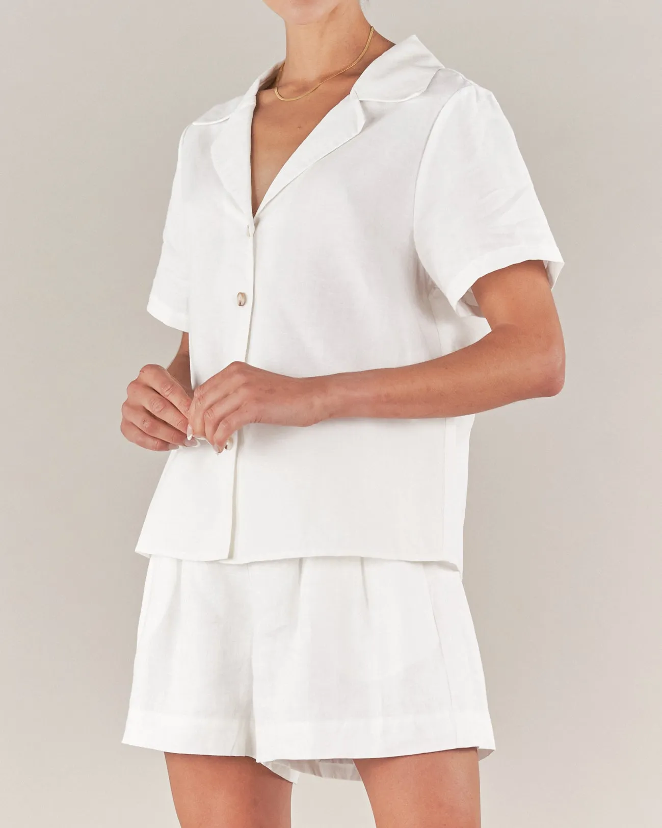 Cancun Linen Bowling Shirt - White