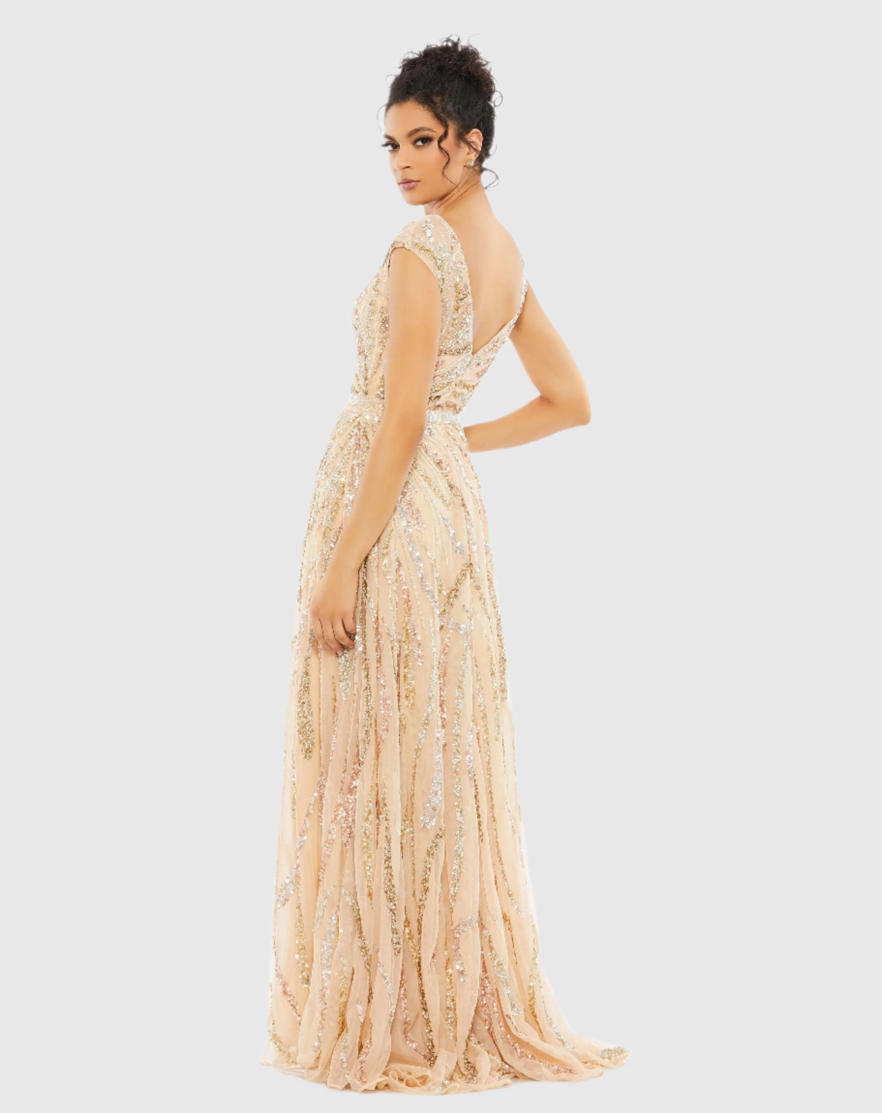 Cap Sleeve Embellished Evening Gown