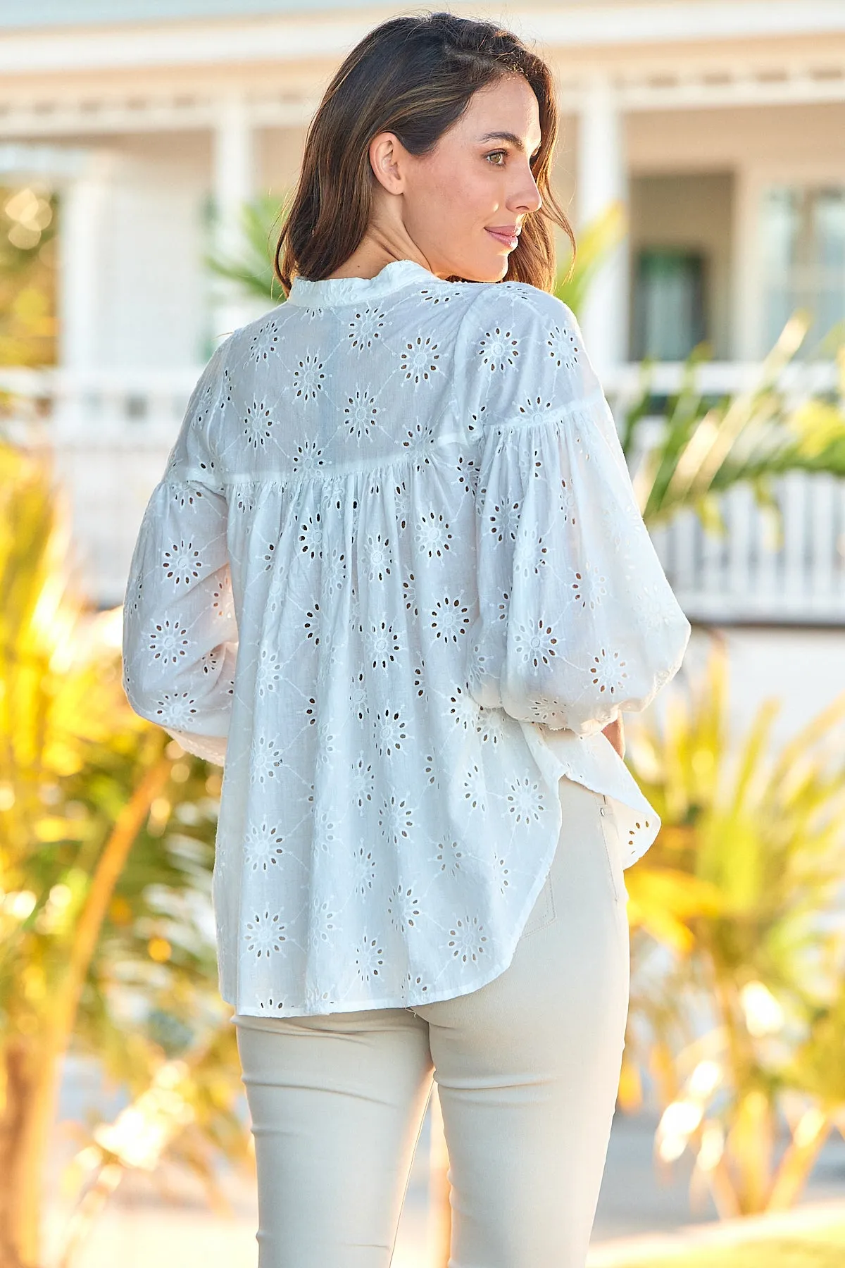 Cassandra White Embroidery Long Sleeve Shirt