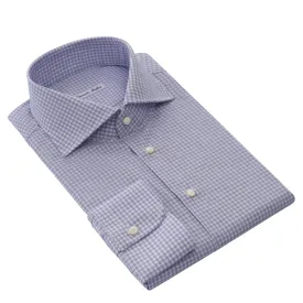 Checked Cotton Light Blue Shirt with Cutaway Collar