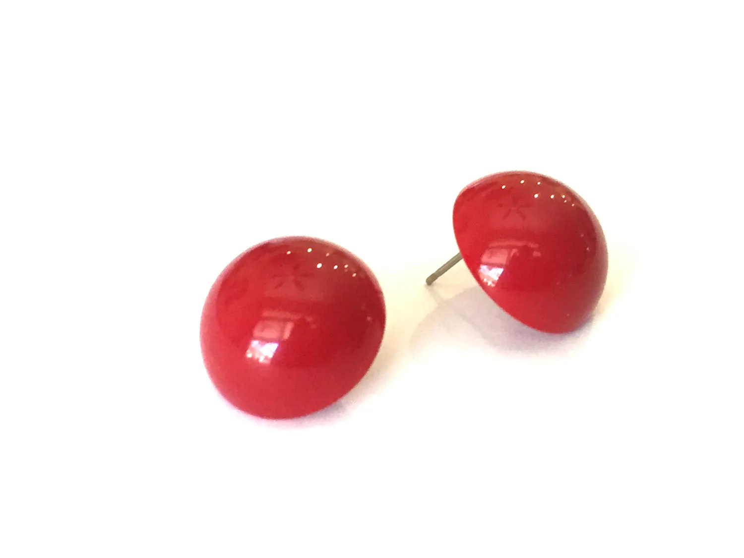 Cherry Red Retro Button Studs Lucite Earrings