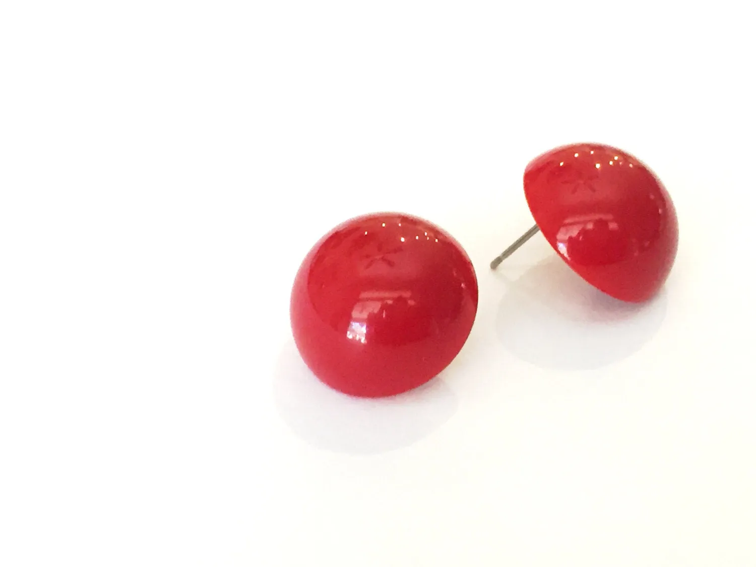 Cherry Red Retro Button Studs Lucite Earrings