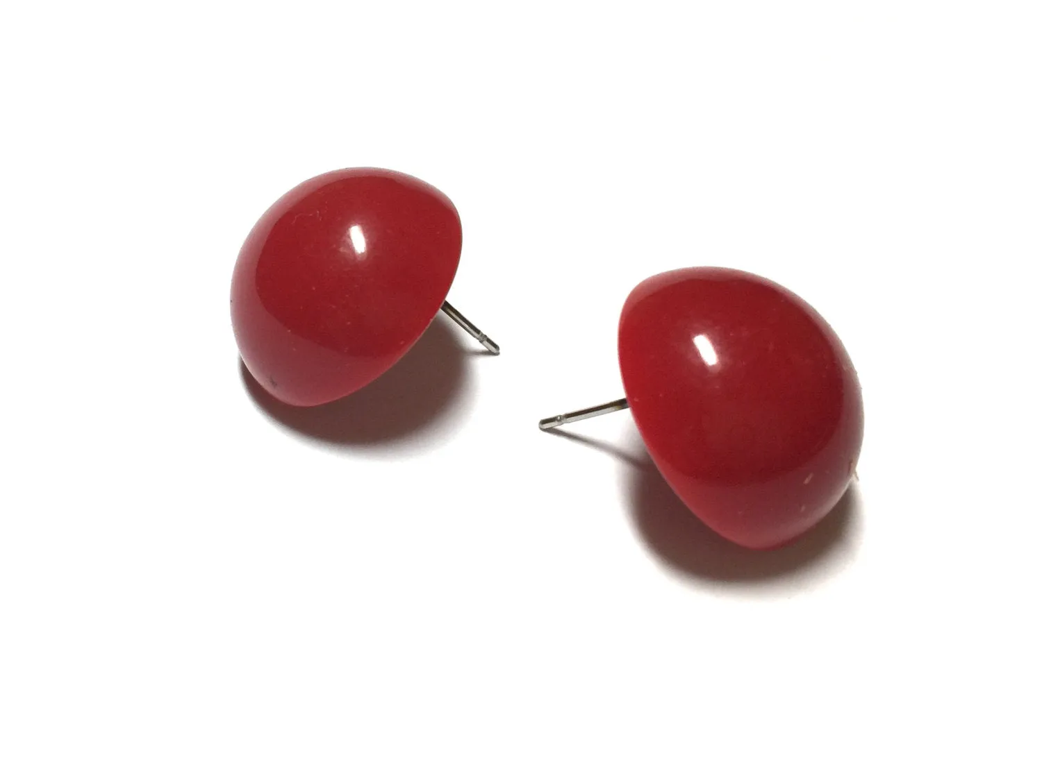 Cherry Red Retro Button Studs Lucite Earrings