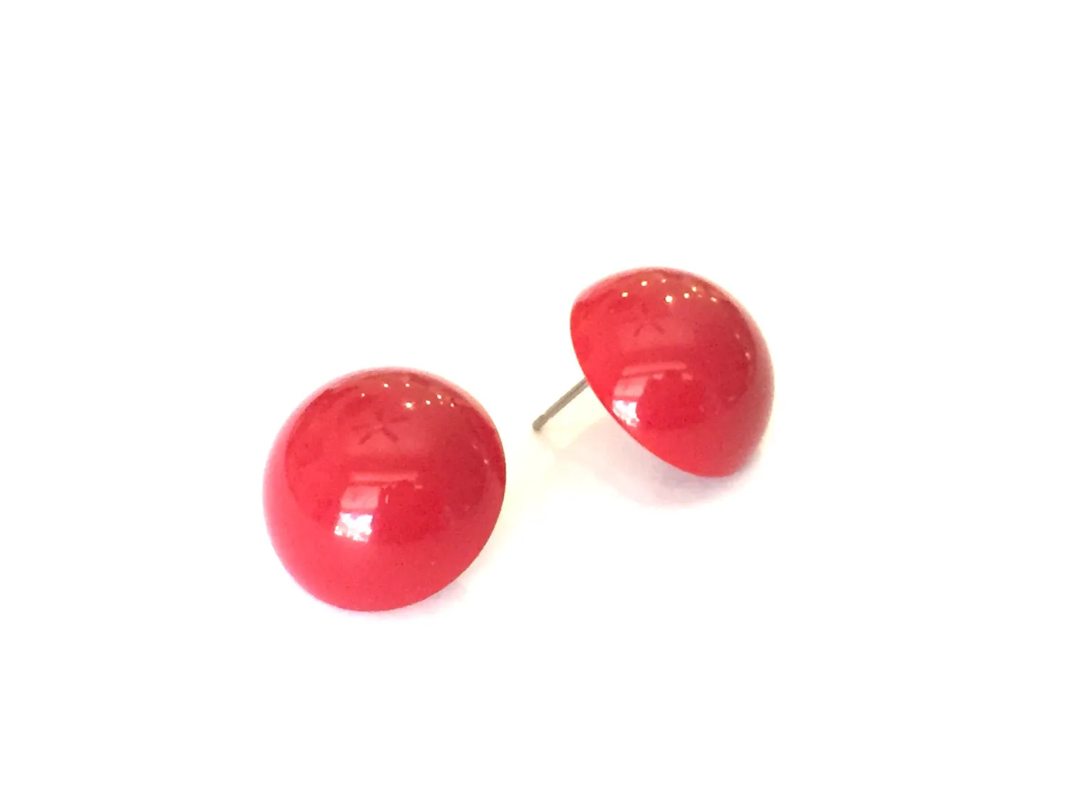 Cherry Red Retro Button Studs Lucite Earrings