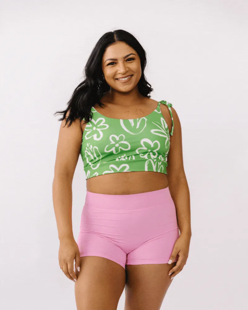 Clover Floral Shoulder-Tie Crop Top