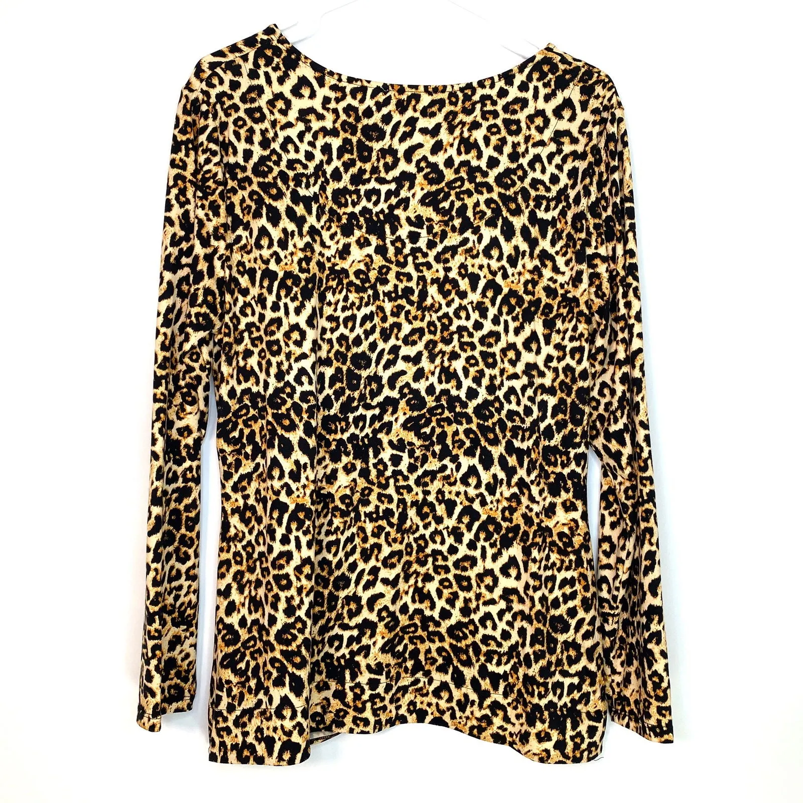 Como Blu Womens Size XL Black Brown Leopard Animal Print Gathered Shirt Top